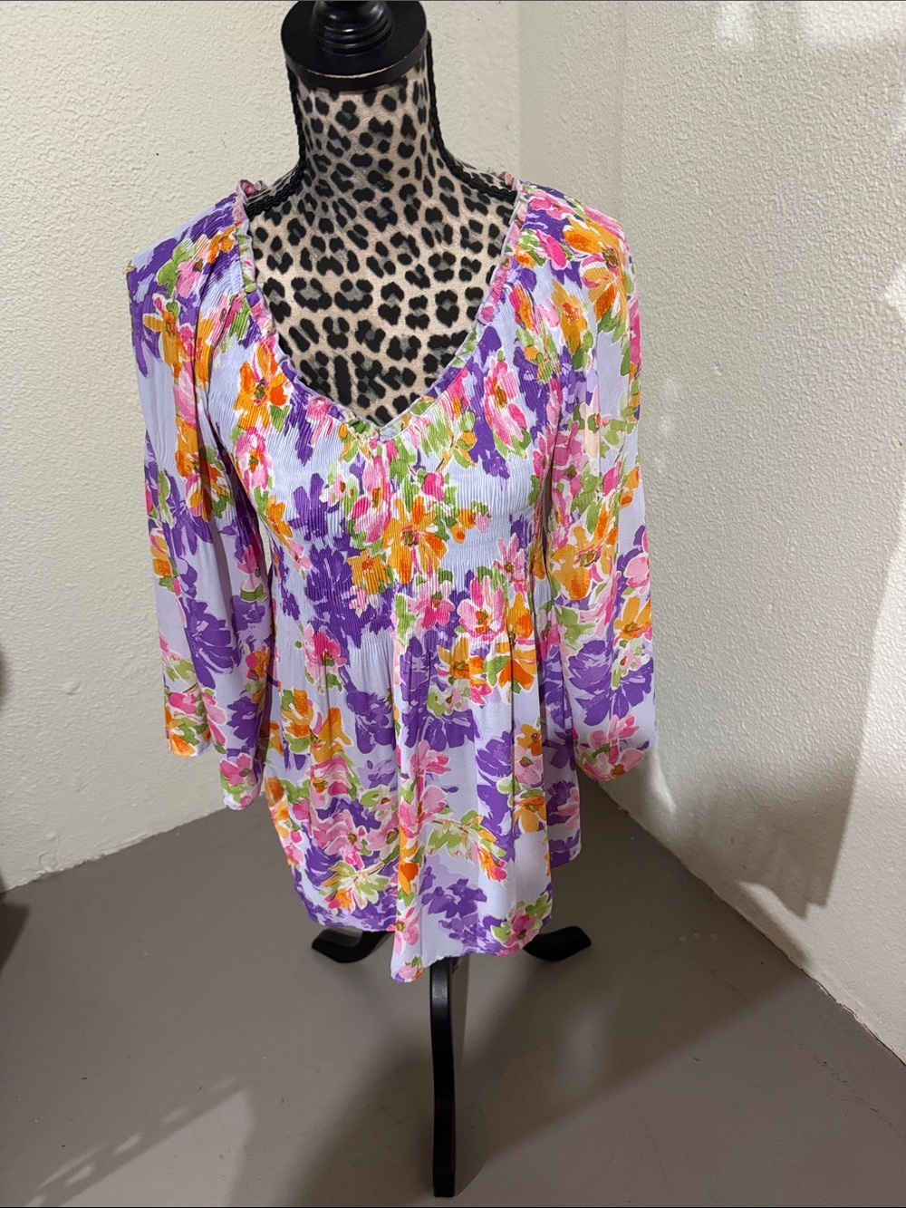 Floral Peasant Blouse in Lavender and Purple - Women Tops